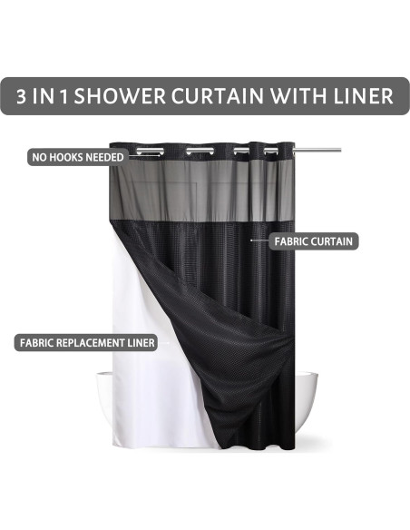 Cortina de Ducha Furlinic Negra 91x183 cm con Forro Desmontable