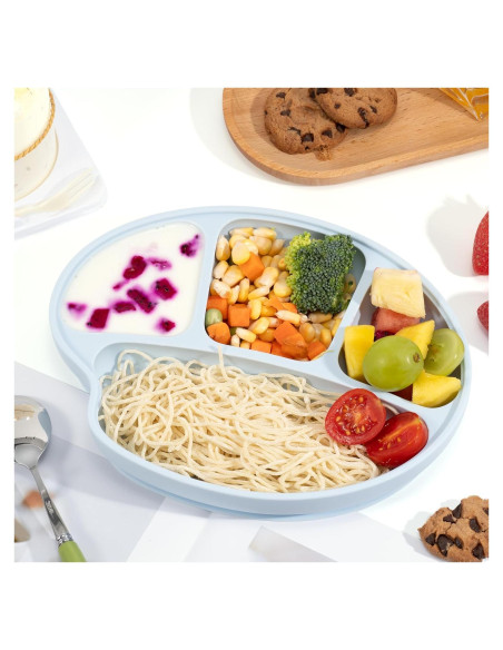 Plato de Succión para Bebés Li & Zhao - Silicona Azul Grande