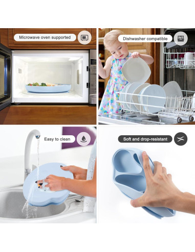Plato de Succión para Bebés Li & Zhao - Silicona Azul Grande