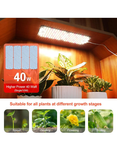FECiDA 4 Paneles de Luz de Crecimiento LED 40W para Plantas