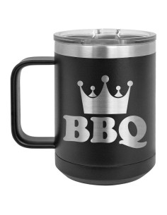 Taza de Café Aislada BBQ King 15 oz Negra con Tapa