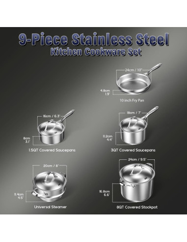 Juego de Utensilios de Cocina Cooks Standard 9 Piezas Acero Inoxidable