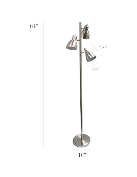 Lámpara de Pie Ajustable Diseño Simple LF1066-BSN 162.56 cm 3 Luces Níquel