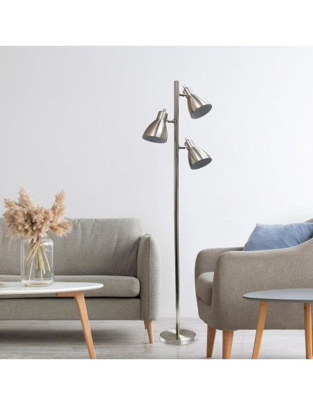 Lámpara de Pie Ajustable Diseño Simple LF1066-BSN 162.56 cm 3 Luces Níquel