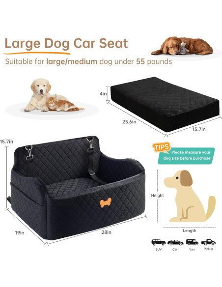 Asiento de Coche para Perro Grande KEELUXE 71.1x48.3cm Negro