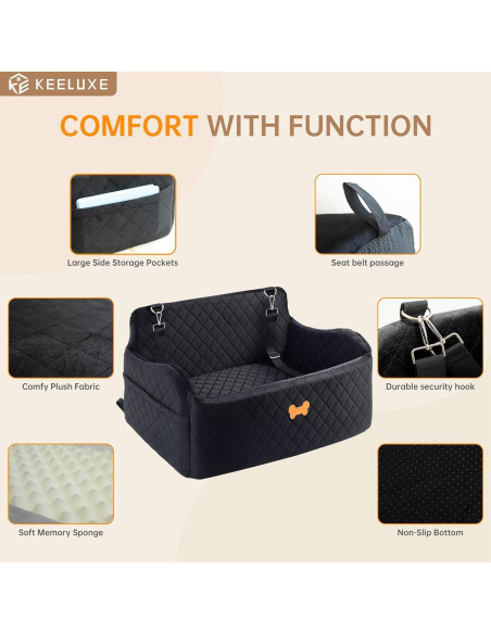Asiento de Coche para Perro Grande KEELUXE 71.1x48.3cm Negro