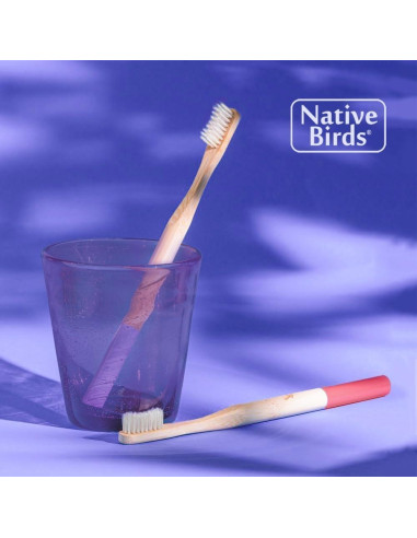 Cepillo de dientes de bambú Native Birds set de 4 cerdas medianas