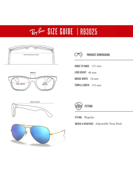 Gafas de sol Ray-Ban RB3025 Aviator Oro Mate 58mm + Kit