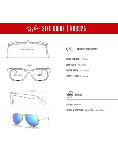 Gafas de sol Ray-Ban RB3025 Aviator Oro Mate 58mm + Kit