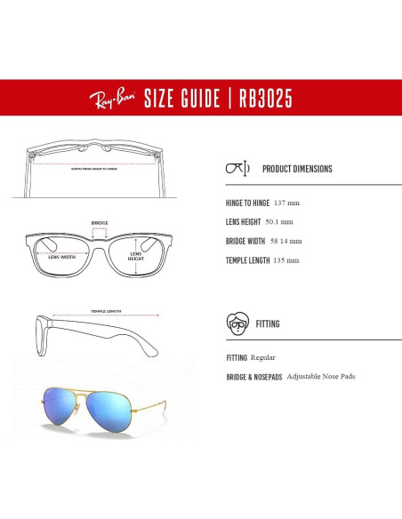 Gafas de sol Ray-Ban RB3025 Aviator Oro Mate 58mm + Kit