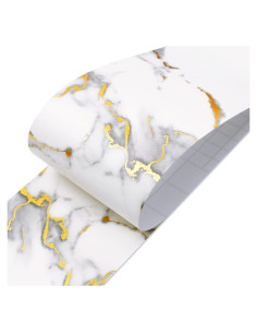 Borde de Papel Tapiz Autoadhesivo LACHEERY Mármol Blanco y Dorado 7.6cm x 5m