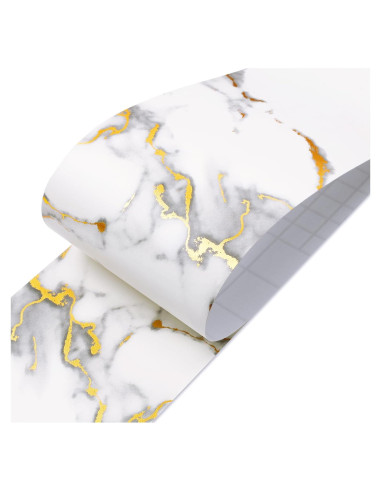 Borde de Papel Tapiz Autoadhesivo LACHEERY Mármol Blanco y Dorado 7.6cm x 5m
