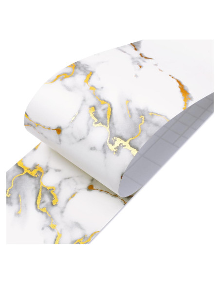 Borde de Papel Tapiz Autoadhesivo LACHEERY Mármol Blanco y Dorado 7.6cm x 5m