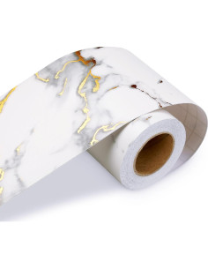 Borde de Papel Tapiz Autoadhesivo LACHEERY Mármol Blanco y Dorado 7.6cm x 5m 2