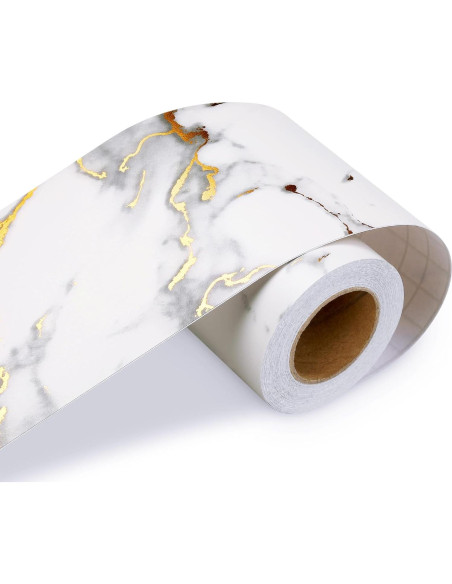 Borde de Papel Tapiz Autoadhesivo LACHEERY Mármol Blanco y Dorado 7.6cm x 5m