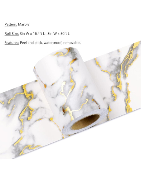 Borde de Papel Tapiz Autoadhesivo LACHEERY Mármol Blanco y Dorado 7.6cm x 5m