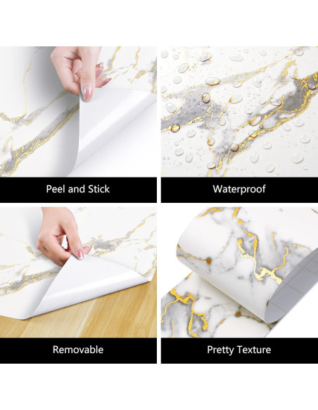 Borde de Papel Tapiz Autoadhesivo LACHEERY Mármol Blanco y Dorado 7.6cm x 5m
