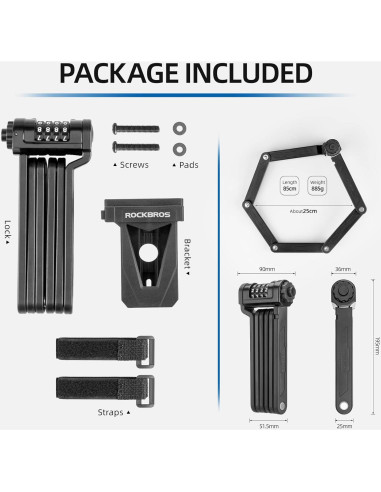 Candado Plegable Antirrobo ROCKBROS 4 Dígitos Alta Resistencia