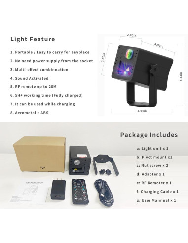 Proyector Portátil ADDBITCOLOR RGB LED y Láser Aurora 5000mAh