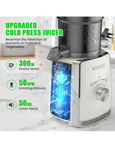 Exprimidor Masticador AERVOCE MP-802L 300W 1.6L Fácil Limpieza