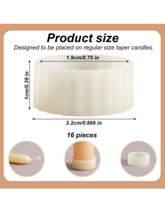 16 Sujetadores de Velas de Silicona Tinoaly Blancos 1.9cm 2
