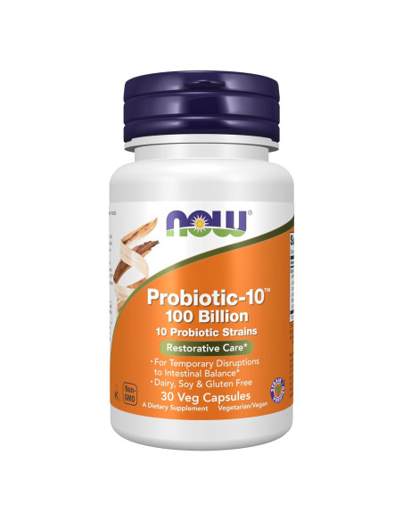 Suplemento Probiótico NOW Foods 100 Mil Millones 30 Cápsulas Veganas