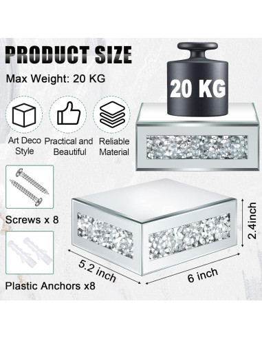 Estantes Flotantes de Vidrio Espejado Tuanse 4 Piezas 15.2x13.2cm