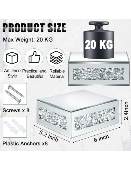 Estantes Flotantes de Vidrio Espejado Tuanse 4 Piezas 15.2x13.2cm