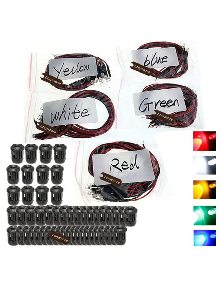 100 Pcs LED Pre Cableado 5mm Ltvystore 12V 20cm 5 Colores
