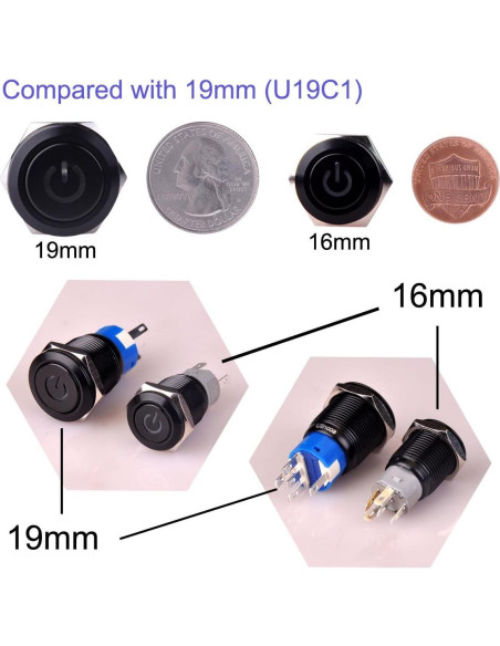 Interruptor de Botón de Presión Ulincos U16F5 1NO1NC Azul
