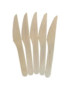 Cuchillo desechable de madera KingSeal 16.5 cm - 100 unidades