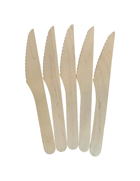 Cuchillo desechable de madera KingSeal 16.5 cm - 100 unidades