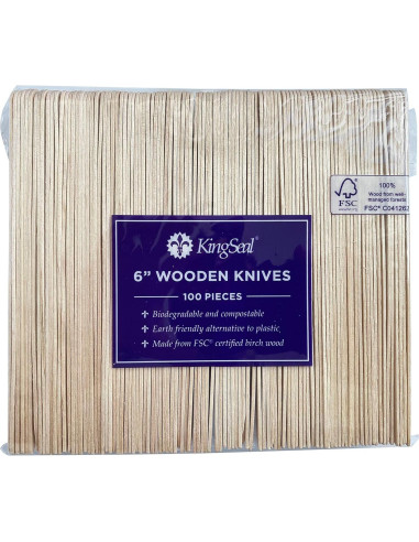 Cuchillo desechable de madera KingSeal 16.5 cm - 100 unidades