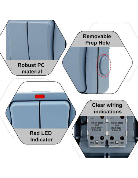 Interruptor Doble Exterior USUPERINK IP66 15A 2 Gang