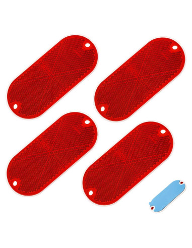 4 Reflectores Ovalados Rovella Rojo 11.4x5.1 cm Montaje Rápido