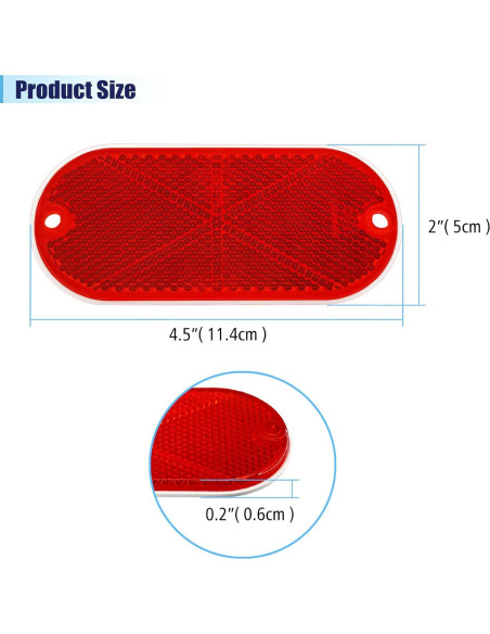 4 Reflectores Ovalados Rovella Rojo 11.4x5.1 cm Montaje Rápido
