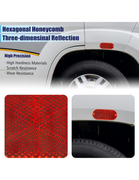 4 Reflectores Ovalados Rovella Rojo 11.4x5.1 cm Montaje Rápido