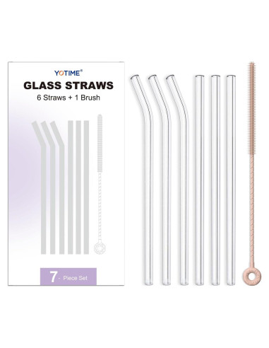 Juego de 6 Pajitas de Vidrio Reutilizables YOTIME con Cepillo