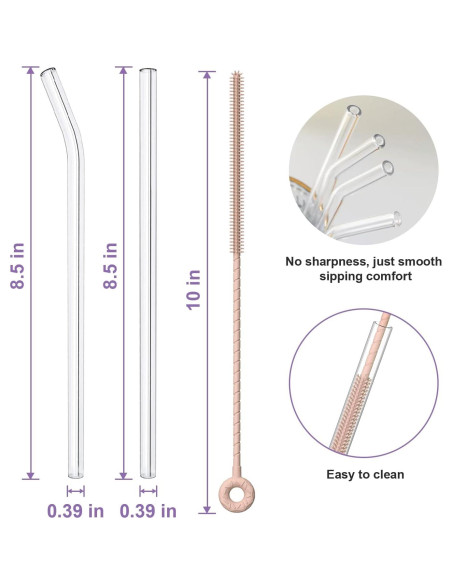 Juego de 6 Pajitas de Vidrio Reutilizables YOTIME con Cepillo