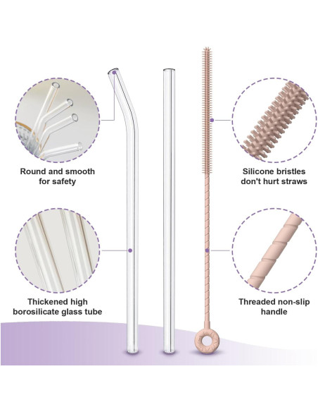 Juego de 6 Pajitas de Vidrio Reutilizables YOTIME con Cepillo