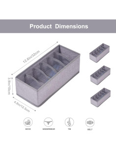 Organizador de Cajones Qozary 3 Pack 6 Celdas Plegable Gris 2
