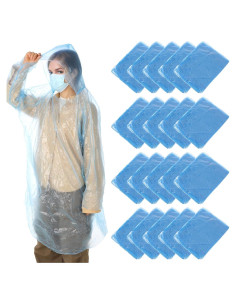 Paquete de 20 Ponchos de Lluvia Desechables Impermeables Azul
