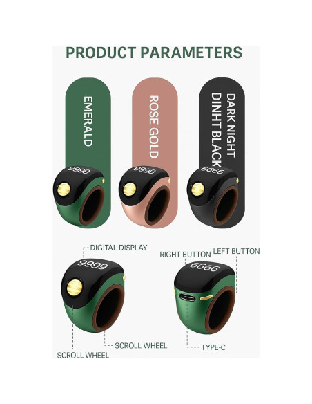 Contador Digital de Anillo Tasbih Ajustable Verde - Genérico