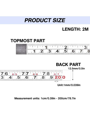 Paquete de 2 cintas métricas autoadhesivas 200 cm acero PPgod