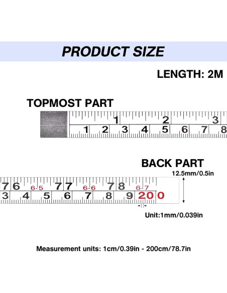 Paquete de 2 cintas métricas autoadhesivas 200 cm acero PPgod