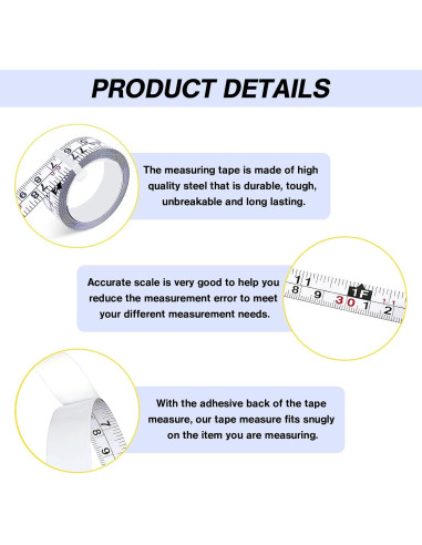Paquete de 2 cintas métricas autoadhesivas 200 cm acero PPgod
