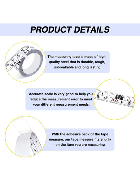 Paquete de 2 cintas métricas autoadhesivas 200 cm acero PPgod
