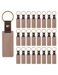 25 Llaveros de Madera Natural con Correa de Cuero PU Cobee
