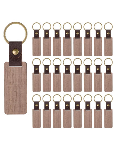 25 Llaveros de Madera Natural con Correa de Cuero PU Cobee