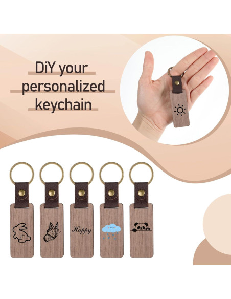 25 Llaveros de Madera Natural con Correa de Cuero PU Cobee